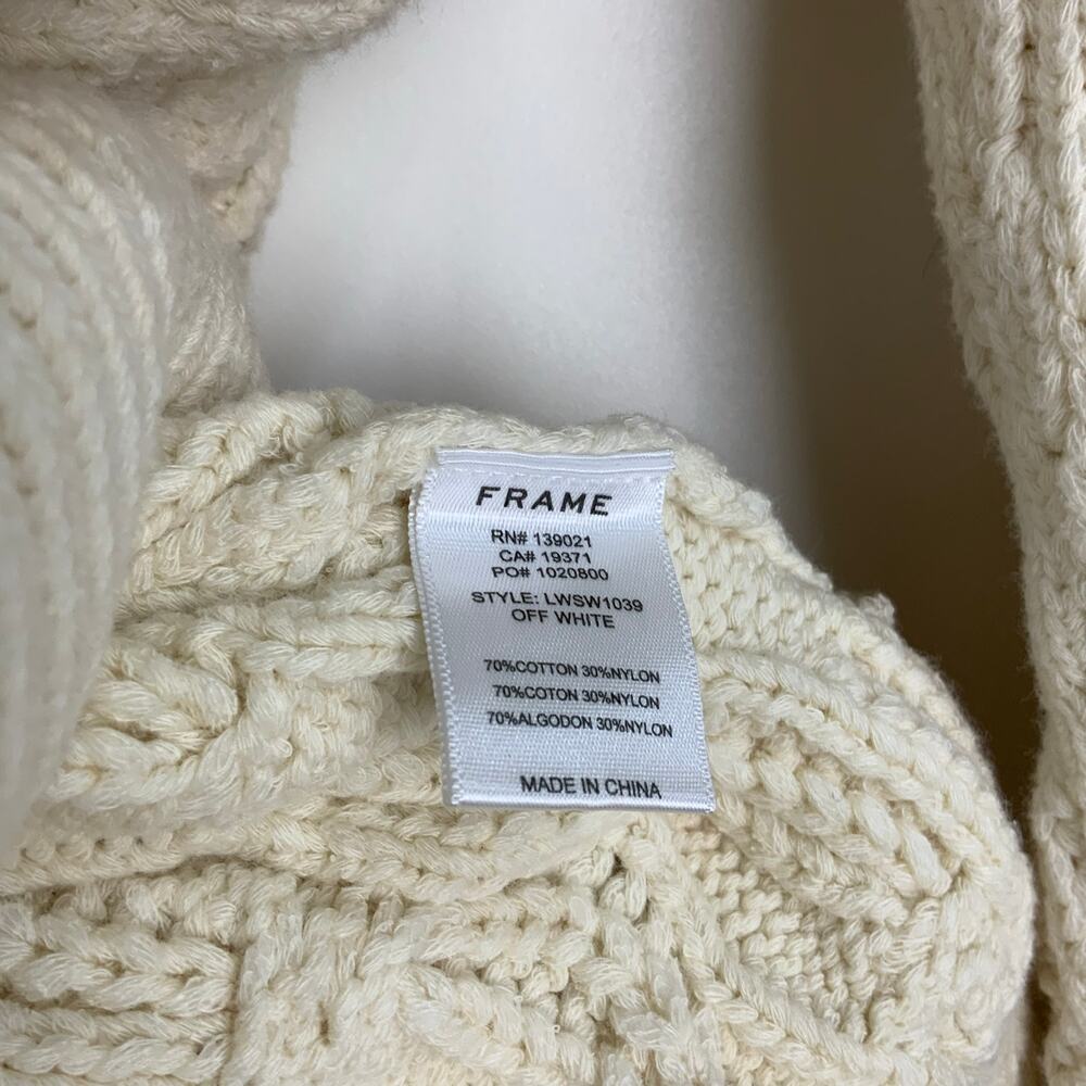 FRAME Sofia Ruffled Cable Knit Sweater Off White Cream Women's Size Medium - Picture 5 of 5